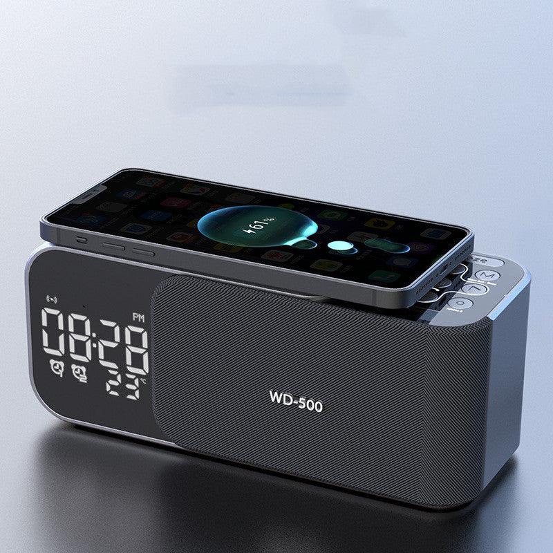 Led Wireless Charging Alarm Clock Fm Radio Bluetooth Speaker With Microphone Temperature Indicator Digital Display Speakers