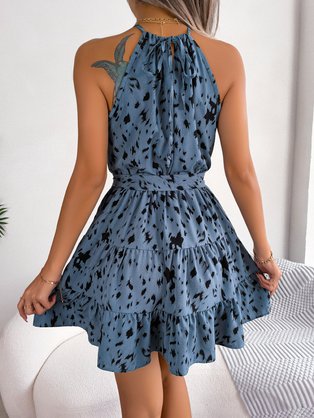 Leopard Print Ruffled Swing Dress for Casual Summer Beach Fashion