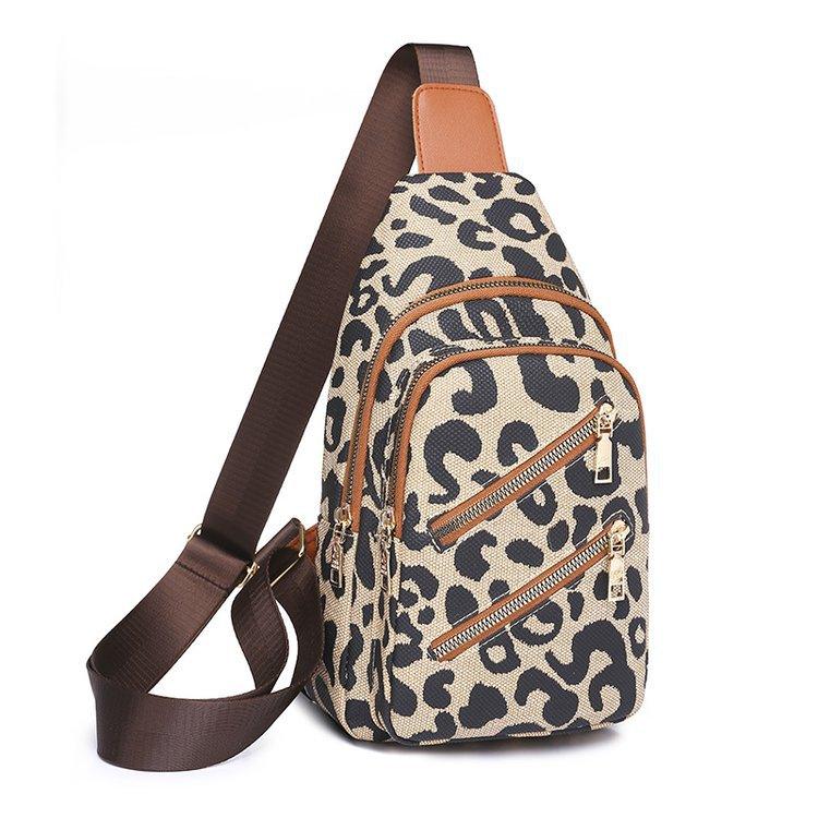 Leopard Print Sling Chest Bag With Headphone Jack Crossbody Backpack Shoulder Bag Women