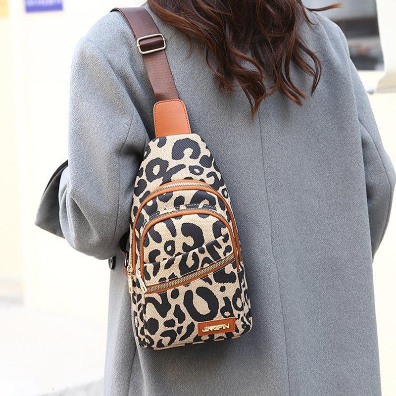 Leopard Print Sling Chest Bag With Headphone Jack Crossbody Backpack Shoulder Bag Women