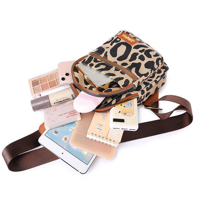 Leopard Print Sling Chest Bag With Headphone Jack Crossbody Backpack Shoulder Bag Women