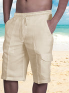 Linen Shorts Multi Pocket Tether Men's Beach Cargo Pants