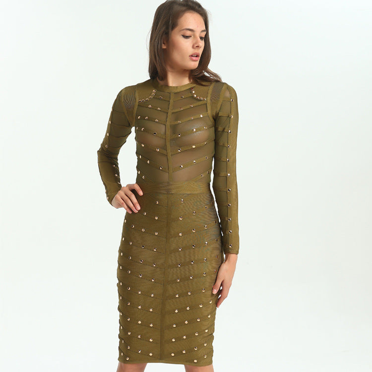 Long-sleeved hot gold dresses