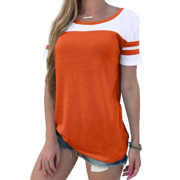 Loose-Fitting Contrast Round Neck Women's Summer Top T-shirt