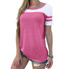 Loose-Fitting Contrast Round Neck Women's Summer Top T-shirt