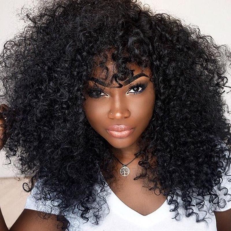 Manufacturers Supply European And American Wigs, African Short Curly Hair Female Wigs, Fluffy Small Curly Bangs, Long Curly Hair Wigs, Wigs