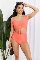 Marina West Swim Sanibel Crop Swim Top and Ruched Bottoms Set in Coral