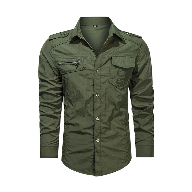 Men Shirt Outwear Military Thin Long Sleeve Shirts Quick-dry Solid Casual Fit Men Shirt