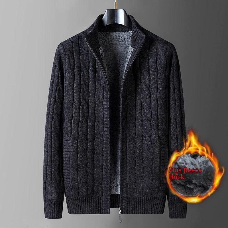 Men's Cardigan Sweater Fleece-lined Thickening Thermal Half Turtleneck