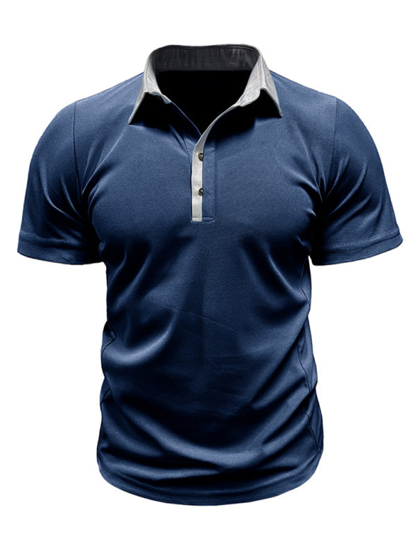 Men's Casual Lapel Color Block Short Sleeve Polo Shirt