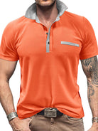 Men's Casual Lapel Color Block Short Sleeve Polo Shirt