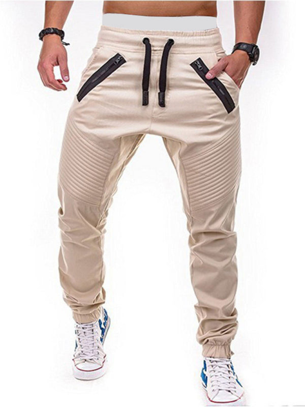 Men's Contrasting color zipped loose-fitting casual pants