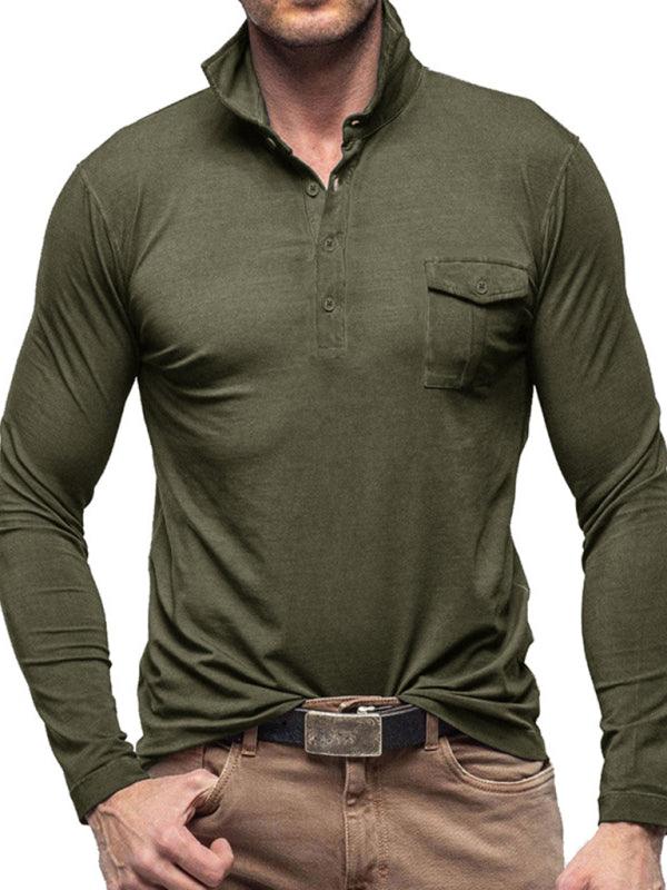 Men's Lapel Polo Solid Color Long Sleeve Polo Shirt