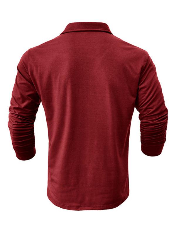 Men's Lapel Polo Solid Color Long Sleeve Polo Shirt