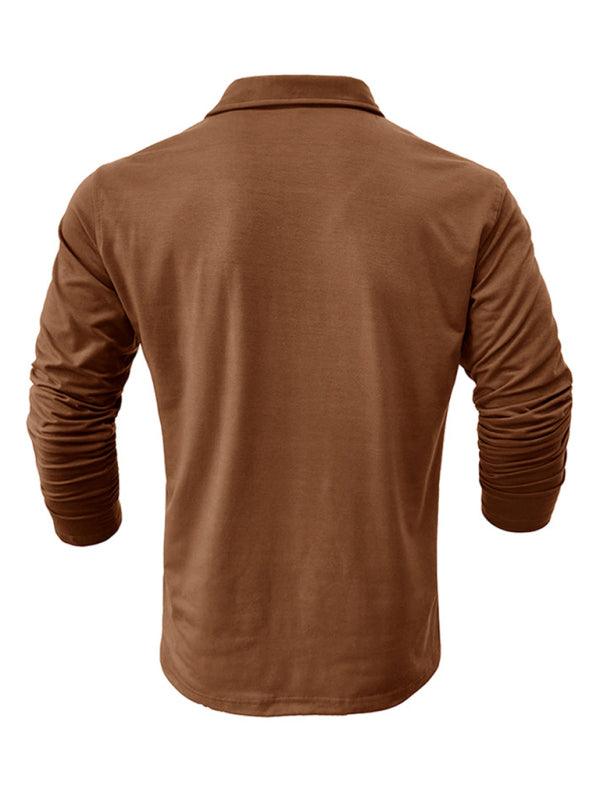 Men's Lapel Polo Solid Color Long Sleeve Polo Shirt