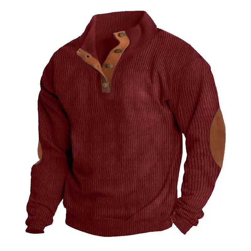 Men's Pullover Stand-collar: Casual style with long sleeves, solid color, striped design, and loose fit for comfortable wear.