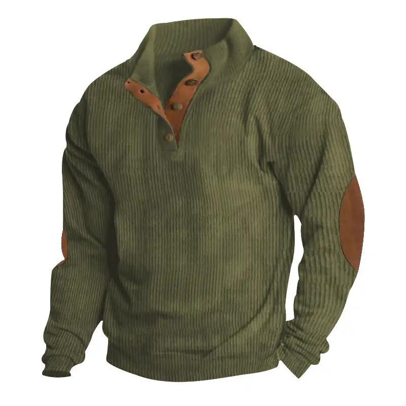 Men's Pullover Stand-collar: Casual style with long sleeves, solid color, striped design, and loose fit for comfortable wear.