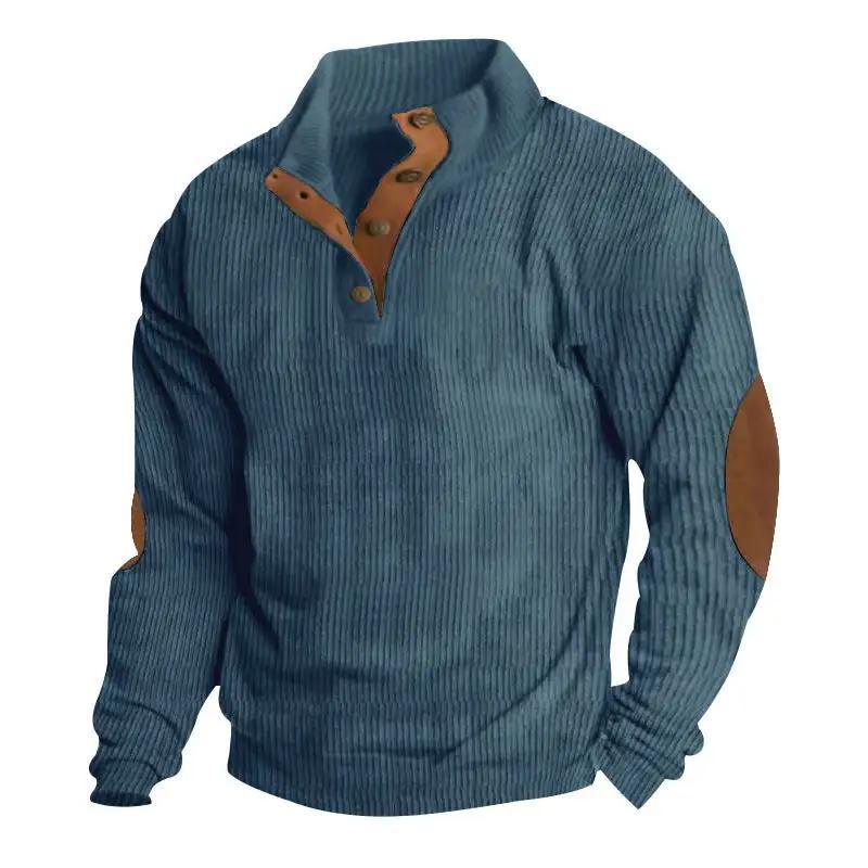 Men's Pullover Stand-collar: Casual style with long sleeves, solid color, striped design, and loose fit for comfortable wear.