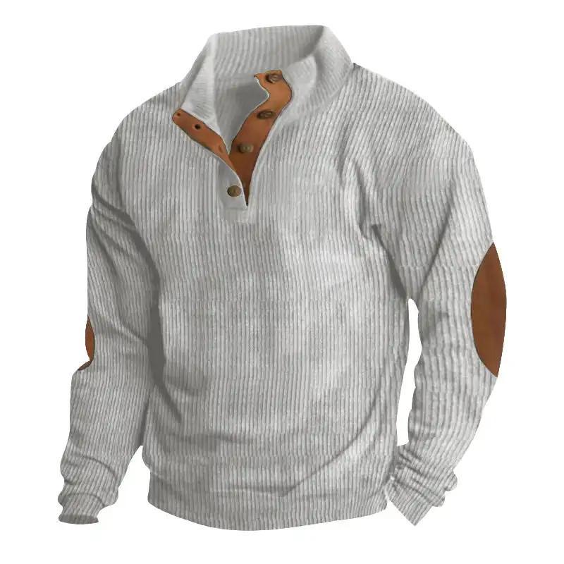 Men's Pullover Stand-collar: Casual style with long sleeves, solid color, striped design, and loose fit for comfortable wear.