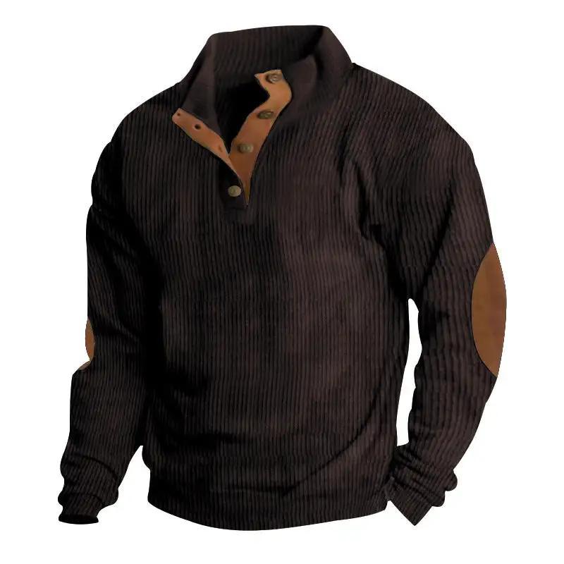 Men's Pullover Stand-collar: Casual style with long sleeves, solid color, striped design, and loose fit for comfortable wear.