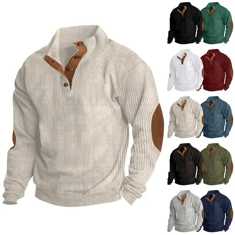 Men's Pullover Stand-collar: Casual style with long sleeves, solid color, striped design, and loose fit for comfortable wear.