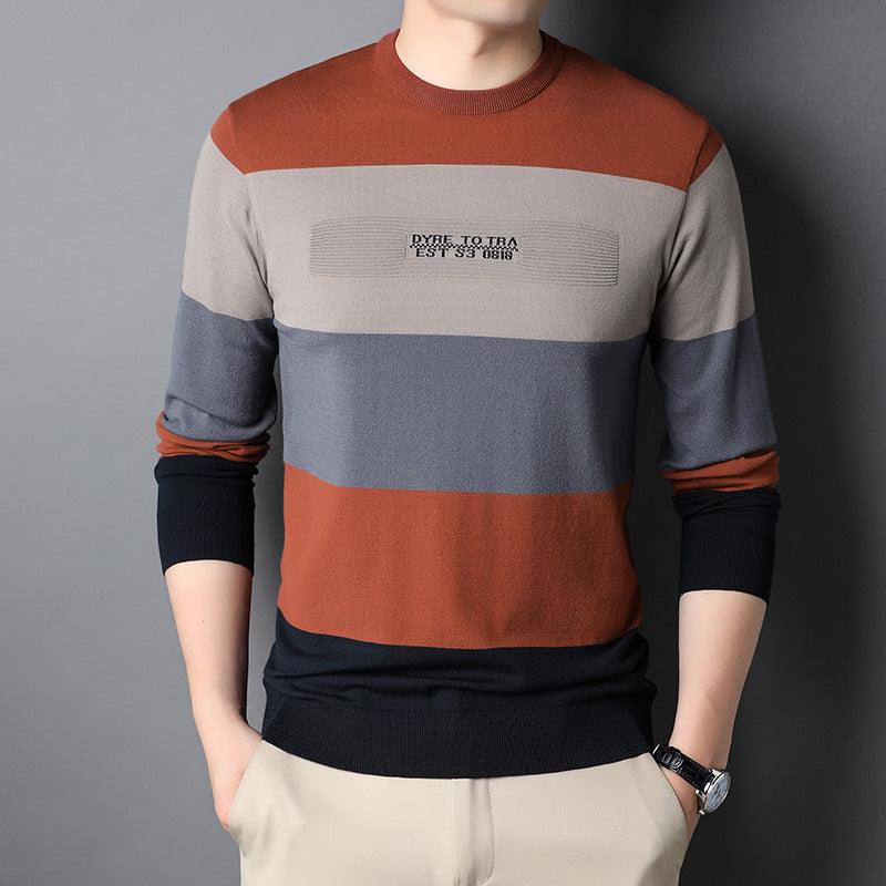 Men's Round Neck Striped Knitted Bottoming Shirt