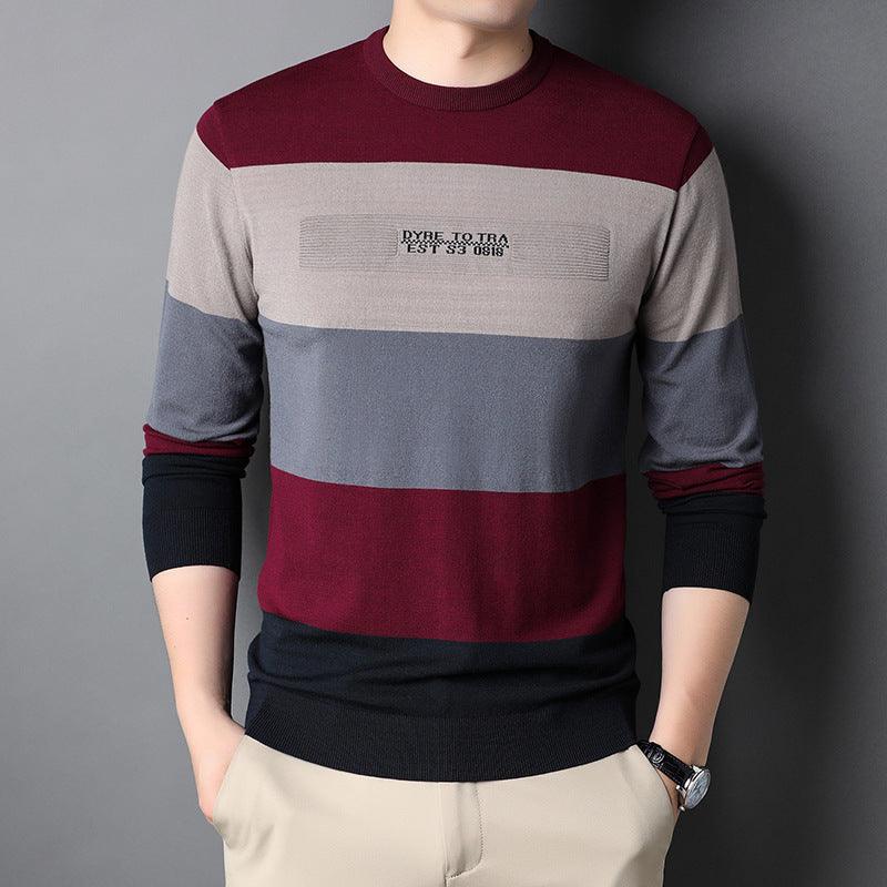 Men's Round Neck Striped Knitted Bottoming Shirt