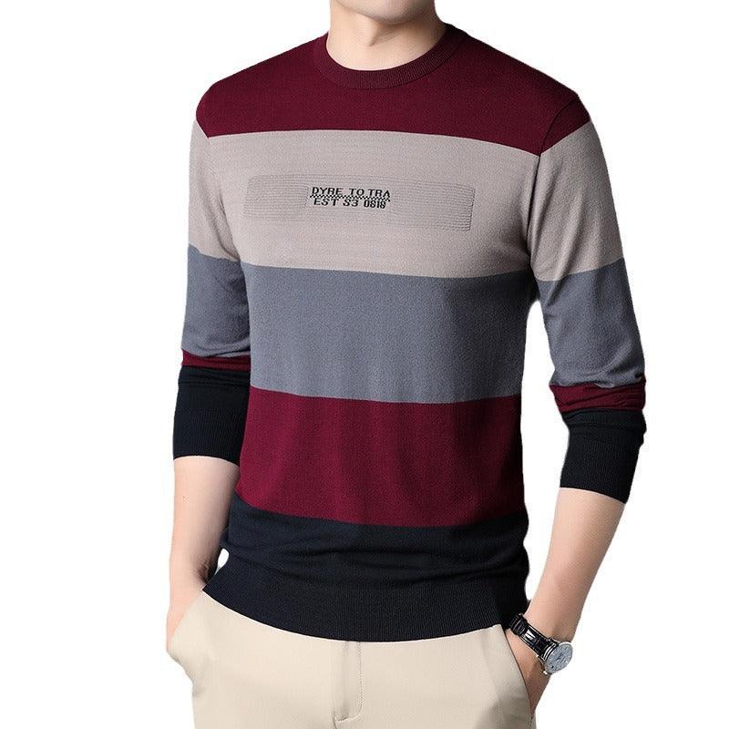 Men's Round Neck Striped Knitted Bottoming Shirt