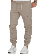 Men's Solid Color Cargo Pocket Drawstring Casual Trousers