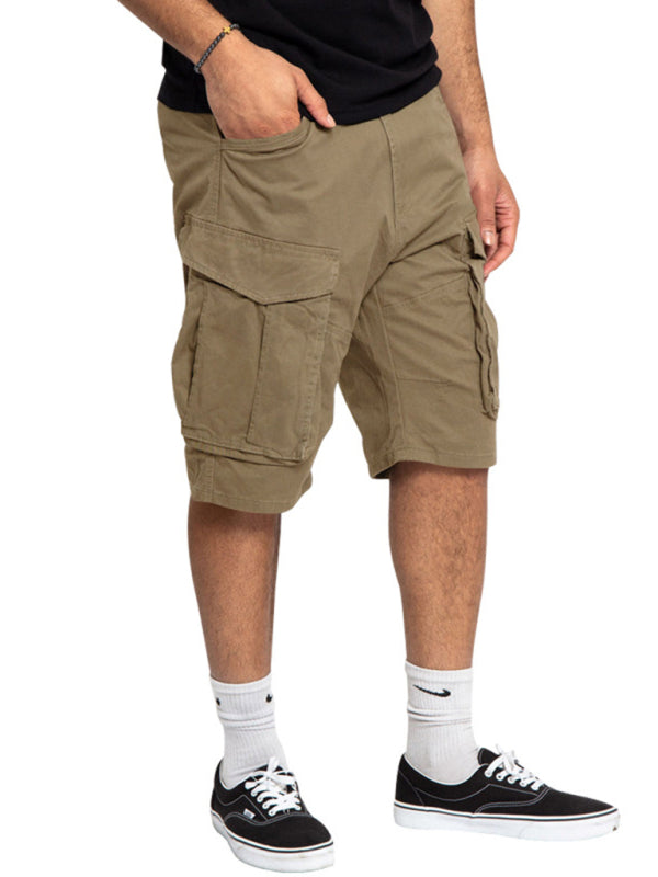 Men's Solid Color Multi-Pocket Casual Cargo Shorts