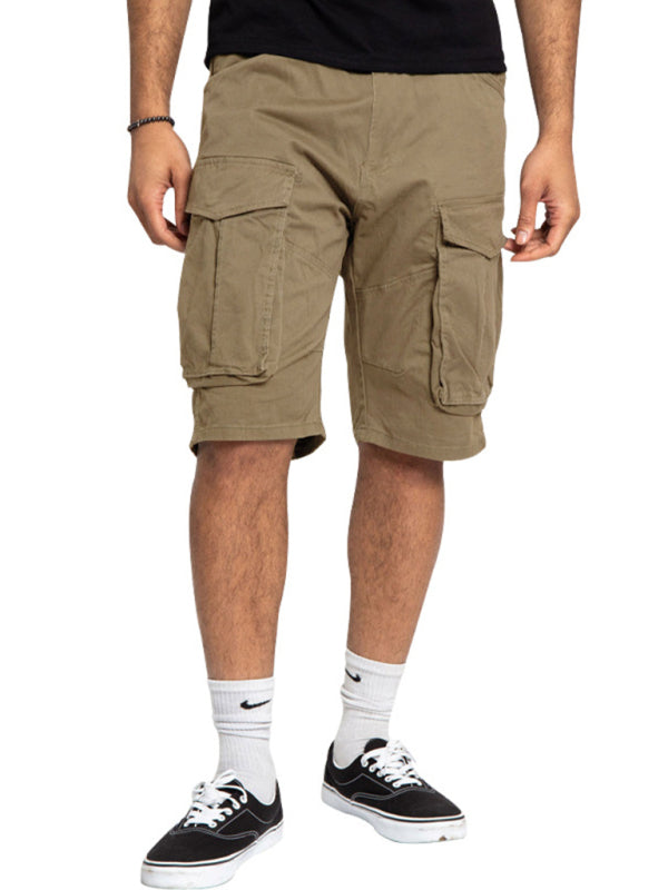 Men's Solid Color Multi-Pocket Casual Cargo Shorts