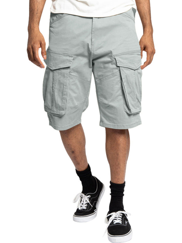 Men's Solid Color Multi-Pocket Casual Cargo Shorts