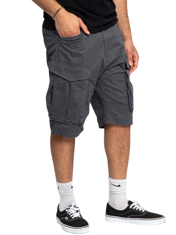 Men's Solid Color Multi-Pocket Casual Cargo Shorts