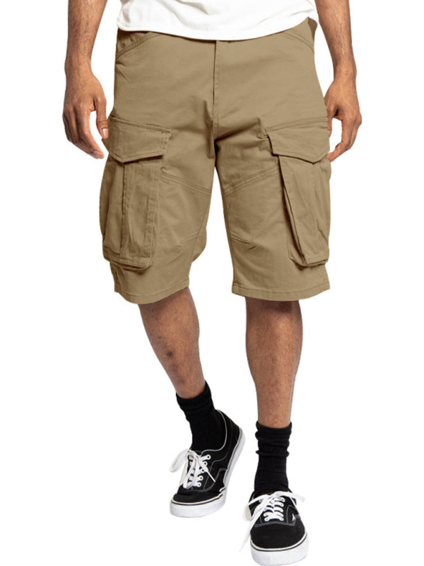 Men's Solid Color Multi-Pocket Casual Cargo Shorts