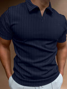 Men's Solid Color Striped Lapel Short Sleeve POLO Shirt