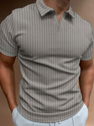 Men's Solid Color Striped Lapel Short Sleeve POLO Shirt