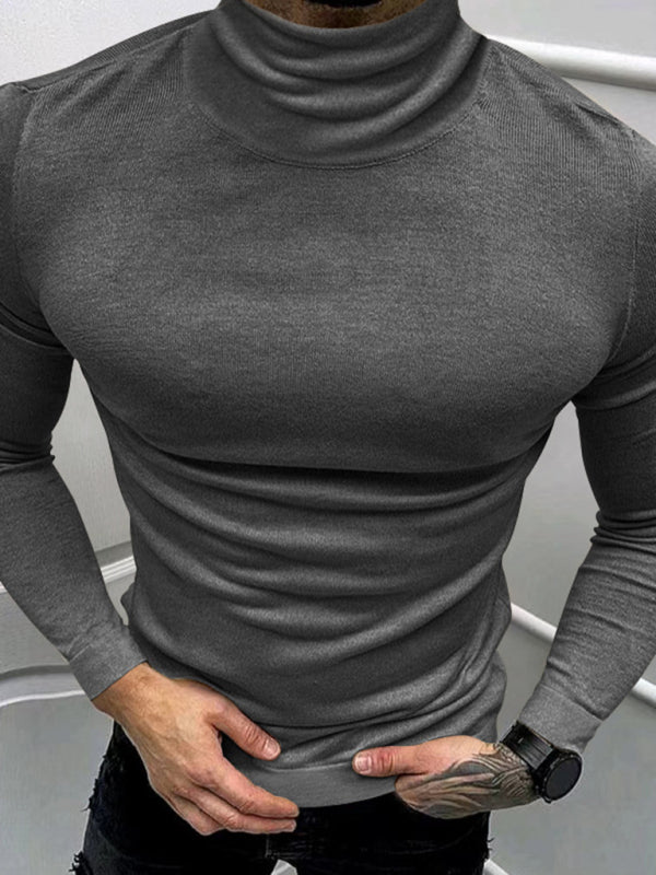 Men's Solid Color Turtleneck Long Sleeve T-Shirt