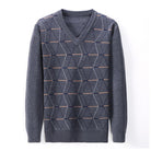 Men's V-neck Jacquard Long Sleeve Pullover Base Thick Sweater