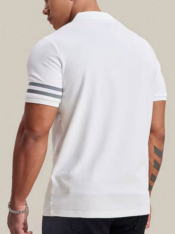 Men's casual slim fit patchwork lapel polo top