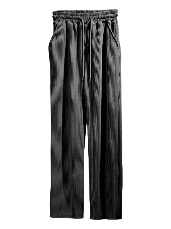 Men's casual trousers, loose straight trousers, drapey striped high-waisted wide-leg trousers