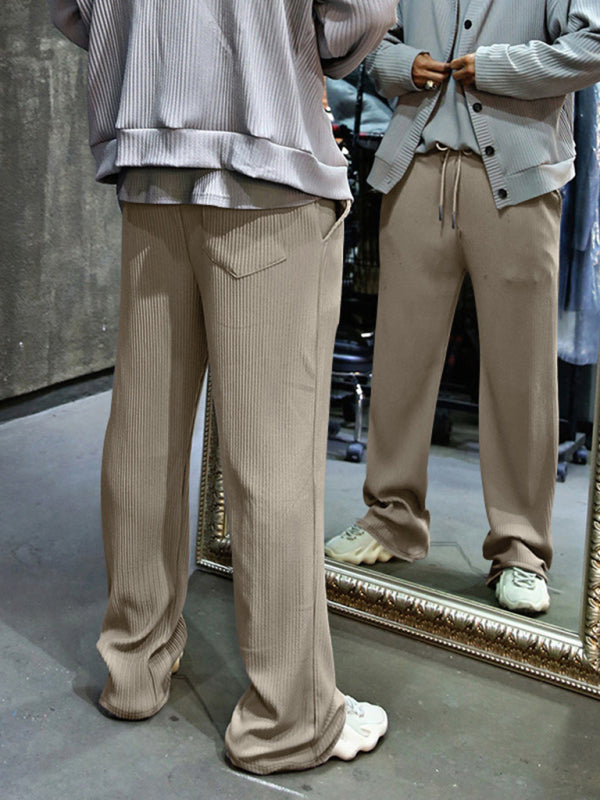 Men's casual trousers, loose straight trousers, drapey striped high-waisted wide-leg trousers