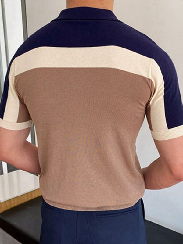 Men's color Contrast Panel Short Sleeve Polo Shirt