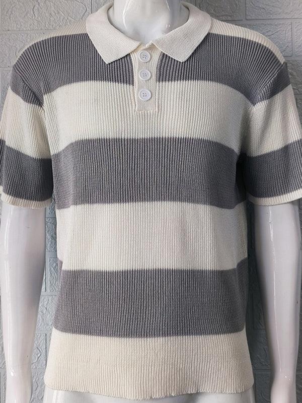 Men's color matching short -sleeved lapel Polo knitwear