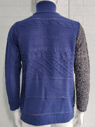 Men's high -necked color skin buckle long -sleeved knit sweater cardigan