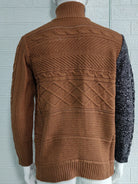 Men's high -necked color skin buckle long -sleeved knit sweater cardigan