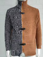 Men's high -necked color skin buckle long -sleeved knit sweater cardigan