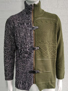 Men's high -necked color skin buckle long -sleeved knit sweater cardigan