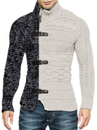 Men's high -necked color skin buckle long -sleeved knit sweater cardigan