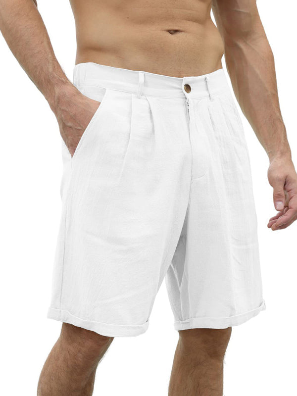 Men's new casual beach shorts with buttons and elastic waist