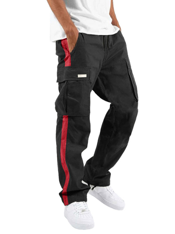 Men's new fashionable casual drawstring pockets color-blocked overalls trousers